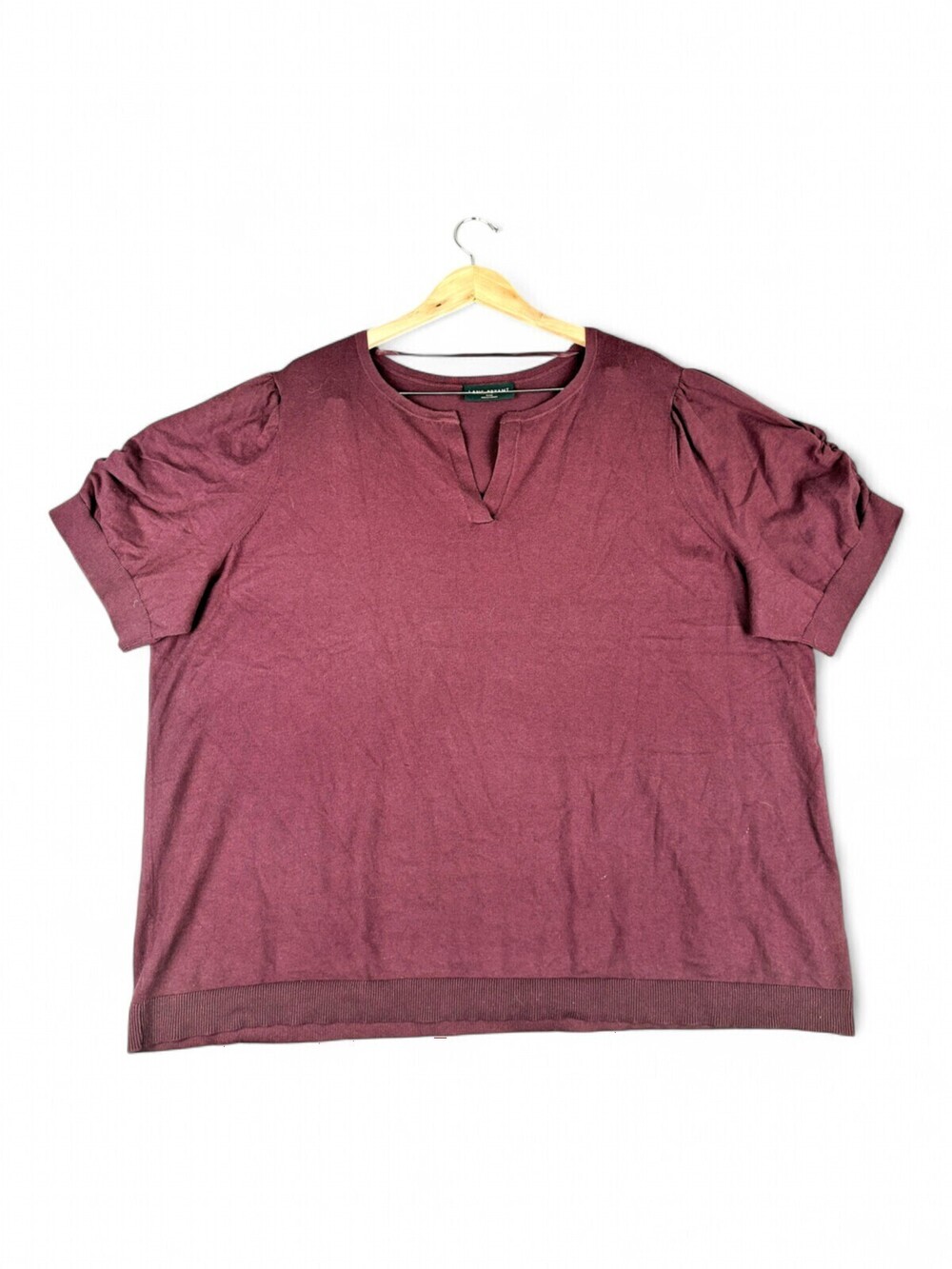 Lane Bryant Plus Size 26 Burgundy Split-Neck Short Sleeve Top